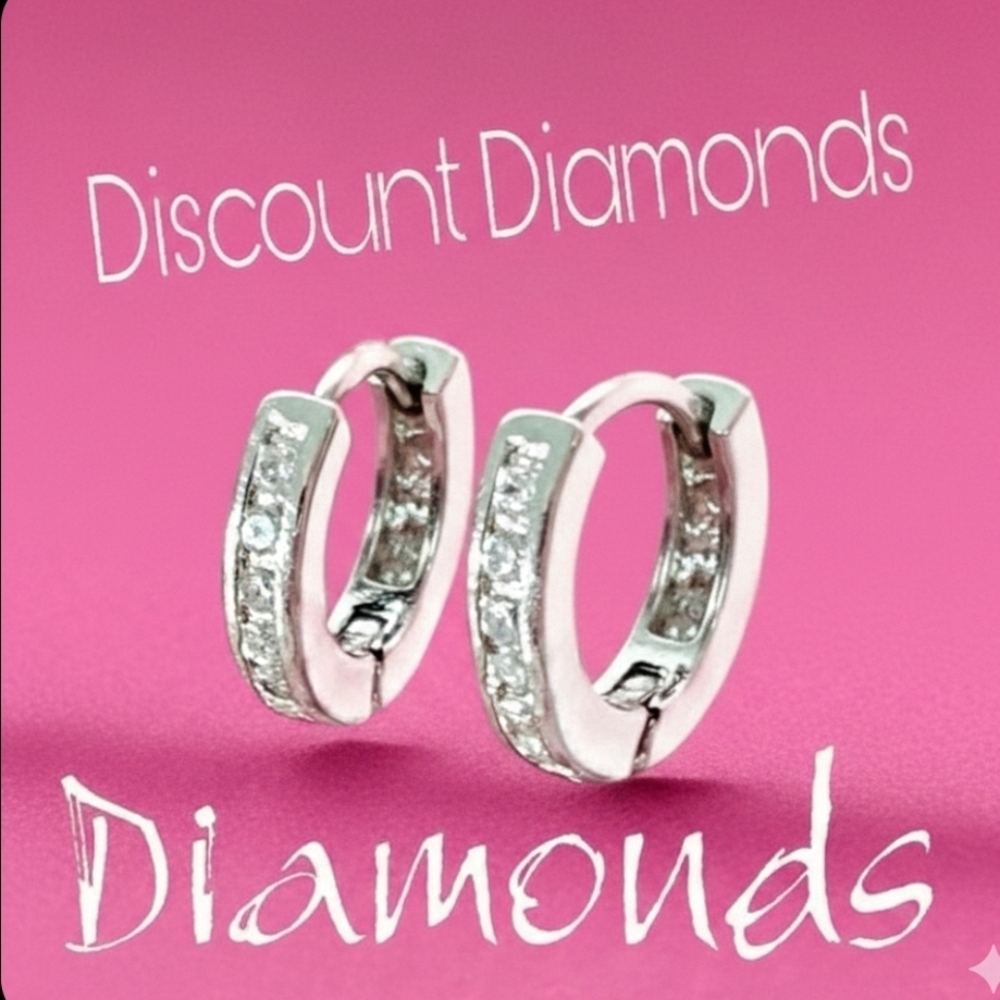 Clear White Diamond Huggie Earrings on 925 Sterling Silver